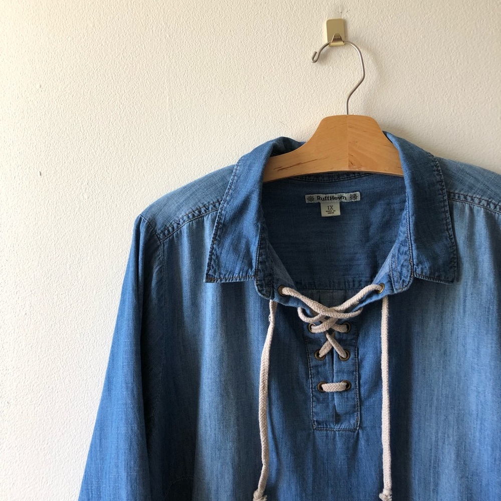 Ruff Hewn Lace Up Neck Chambray Tunic